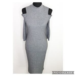 WHBM gray ribbed knit cold shoulder midi dress size Extra Small XS
